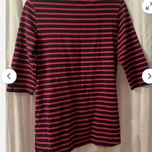 Saint James Red And Black Striped Shirt Top Size 6 Long Sleeves Medium